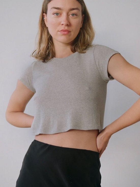 OZMA Tops - Ozma Lou Tee, Regen Silk Noil Jersey, Heather Grey